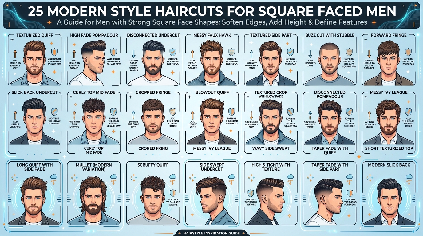 25 Modern Style Haircuts for Square Faces Men