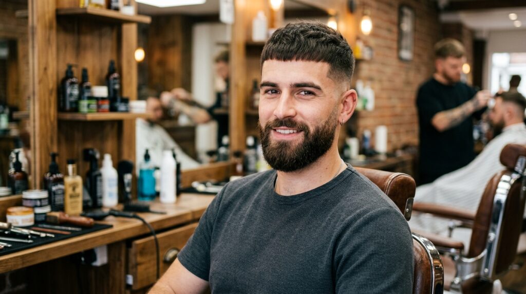 Short Fringe With Mid Fade And Beard