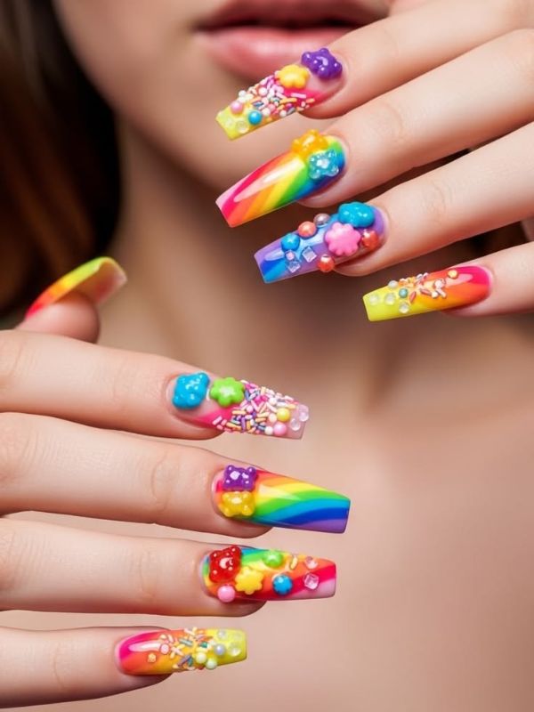 Soft Rainbow Jelly Nails
